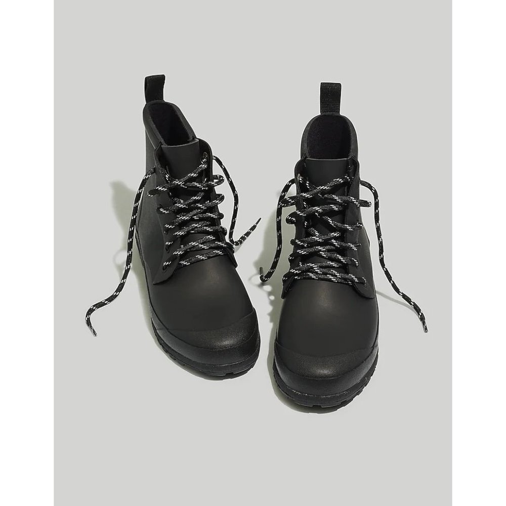 The Lace-Up Lugsole Rain Boot Black Size 8 Defect